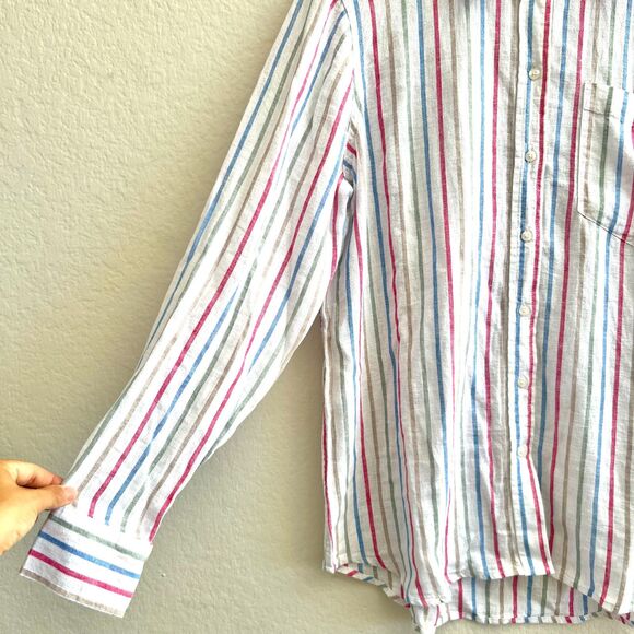 GAP White Colored Striped Long Sleeve Linen Blend Button Down Shirt Women Medium - Picture 7 of 9